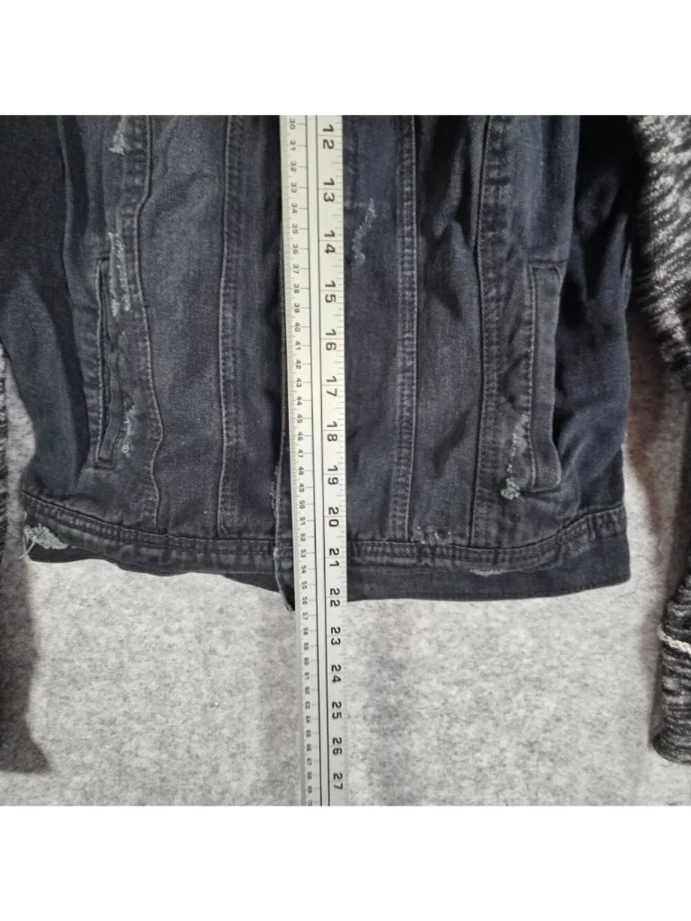 Free People Denim Jacket Layered Knit Hooded Dark Washed Women's Size Small - Picture 5 of 9